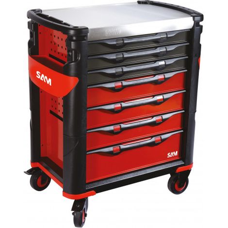 Sam Outillage – Servante d'atelier roulante en acier inoxydable 7 tiroirs – Longueur 600mm – Largeur 834mm – Hauteur 1m – Charge maximale 300kg