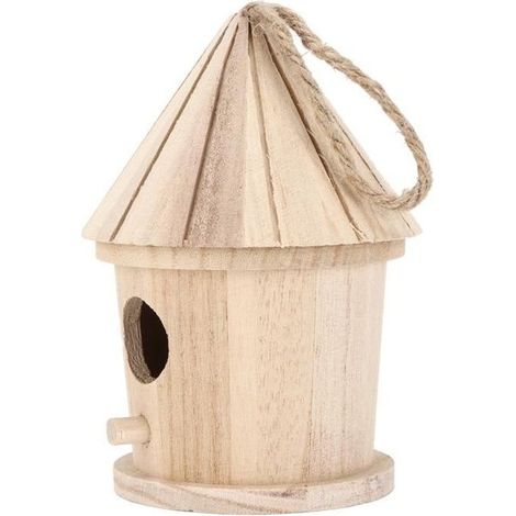 VINGVO Nichoir en bois Nid d\'oiseau suspendu en forme de rond en bois naturel bricolage maison d\'oiseau en bois pour jardin (1/4)