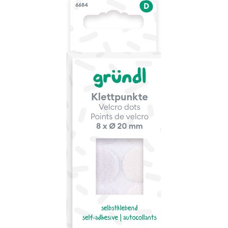 Gründl Klettpunkte selbstklebend 8 x Ø 20 mm weiß