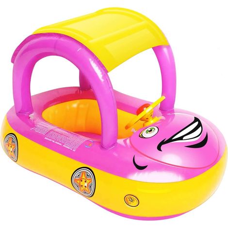 Float Gonflable Pour Bébé - Avec Capote Solaire - Forme De Voiture - Siège De Sécurité Pour Nageur Débutant - 1 Pièce