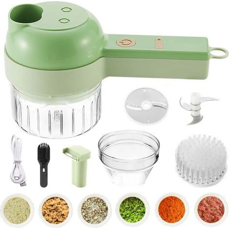Hachoir Électrique sans Fil, Kit Mini Hachoir à Ail Presse Portable, Processeur de Hachoir Légume avec Pinceau de Nettoyage pour Les Oignons de Poivrons au Gingembre(Vert) (1/4)