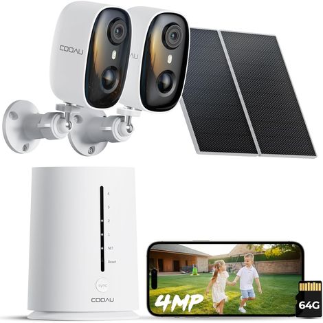 Cooau 4MP Wireless Outdoor WiFi Surveillance Camera 2 Cameras + Base 64GB Local Storage No Subscription Wi-Fi 6 2.4/5GHz 2.5K Color Night Vision PIR Detection Two-Way Audio (1/5)
