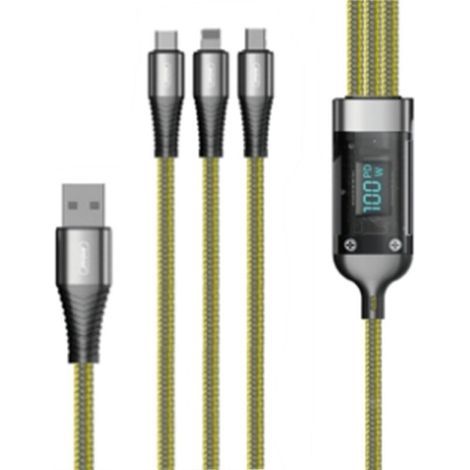 3-in-1-Ladekabel – Digitalanzeige – 100 W – USB-A auf Micro-USB/USB-C/Lightning – 120 cm (1/5)