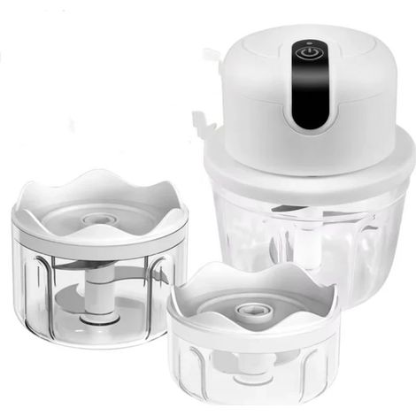 Mini-broyeur à ail électrique blanc, portable et rechargeable par USB, robot de cuisine sans fil pour écraser l'ail, le gingembre, le piment et la viande hachée (1/5)