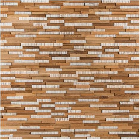Decoon – Parement bois teck blanchi 0,57 m2 – Fines lames pour pose rapide – Ambiance moderne et chaleureuse – Colle mastic polymère recommandée