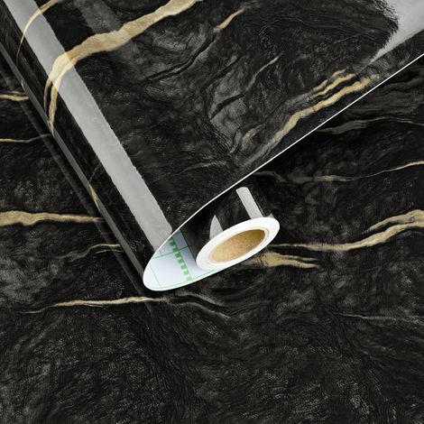 Papier Peint Adhésif Noir Dore Brillant Effet Marbre Vinyle Adhesif Plan De Travail Cuisine Lavable Papier Peint Autocollant Chambre Salon Film Adhesif Pour Meuble Armoires 40cm x 200cm (1/5)