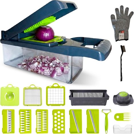 1 Mandoline Cuisine, 16 Fonctions, Lames Acier Inoxydable, Base Antidérapante, Pour Légumes Et Fruits (1/5)