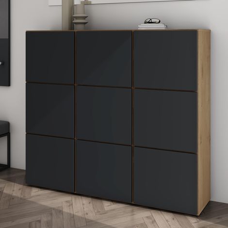 Mai & Mai Scarpiera da Ingresso 135x36x120cm, Scarpiera Portascarpe Armadio Scaffale 9 Ante + 18 Scomparti per Ingresso Soggiorno, Camera da Letto, Marrone chiaro+Antracite opaco, Schuhschrank02