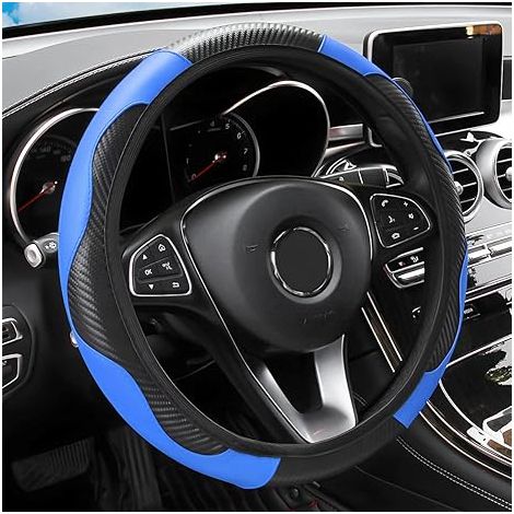Housse de volant 15 pouces, cuir microfibre fibre de carbone extensible et élastique, protection de volant antidérapante et respirante pour femmes et hommes, accessoires auto pour SUV, camion, fourgon