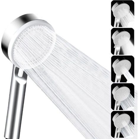 Pommeau de douche haute pression 5 modes, économie d’eau, finition argent – Lot de 1