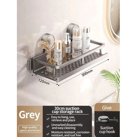 (Couche grise 30 cm - A4) Étagère de rangement murale pour salle de bain avec ventouses puissantes, organisateur en aluminium sans perçage pour les articles de toilette et de douche essentiels (1/5)