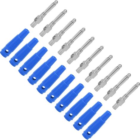 Lot de 10 fiches bananes 7 broches 4 mm en cuivre 1000 V 32 A empilables avec manchon souple, à visser, bleu (1/5)