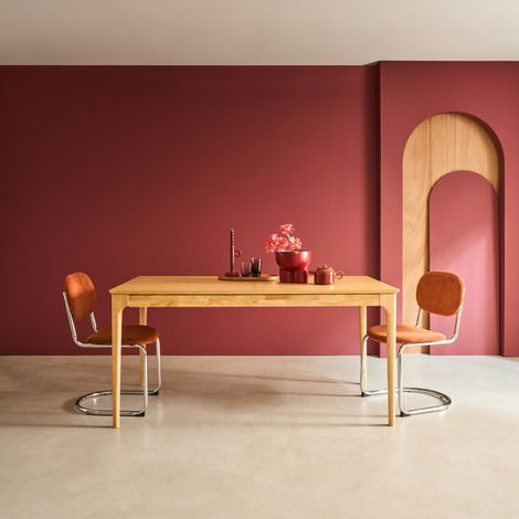 Table à manger rectangulaire extensible bois d'hévéa et placage frêne naturel 6-8 places - 160/210 x 90 x 76 cm - Elena (1/5)