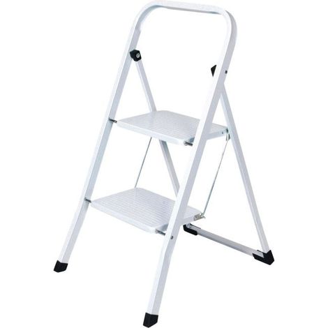 Dema – Marchepied 2 marches blanc – Hauteur 47 cm – Charge max 150 kg – Pieds antidérapants pour sécurité – Dimensions plié 90 x 46 x 3,8 cm