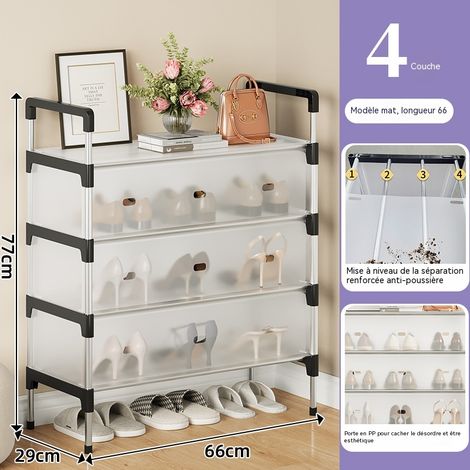 Rangement à chaussures multifonction 4 étages 66 cm, gain de place, antistatique et compact, pour entrée maison et chambre étudiante (1/4)