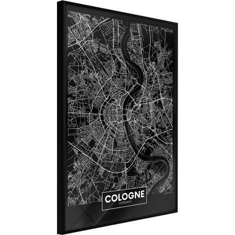 Affiche Murale Encadrée "City Map Cologne Dark" 30 x 42 cm Noir