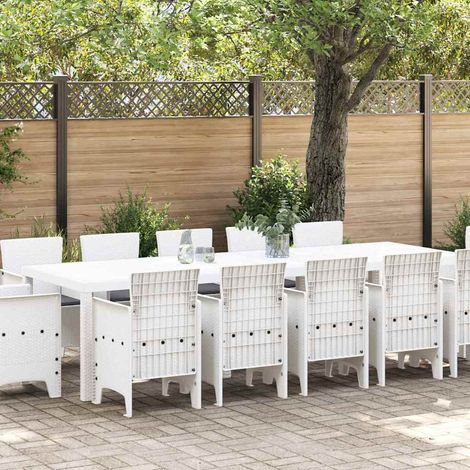 Garten Essgruppe 13 pcs Weiß Synthetisches Rattan und Metall
