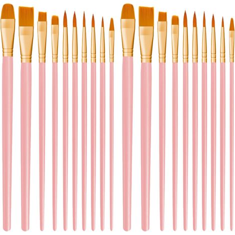 Lot de 20 Pinceaux Peinture Nylon Polyvalents pour Acrylique Huile Aquarelle et Maquillage Facile Couleur Rose (1/5)