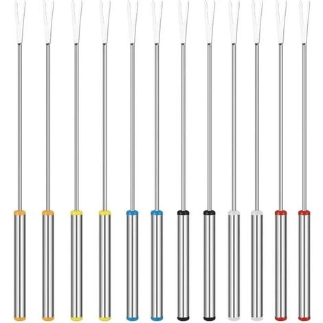 Fourchettes à fondue 12 pièces, fourchettes à fondue en acier inoxydable de 24 cm avec manche résistant à la chaleur de couleur po (1/4)