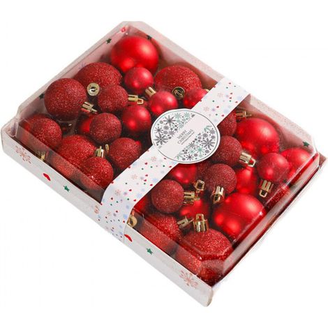 42 décorations de Noël en plastique, boule d'ornement pour-Rouge
