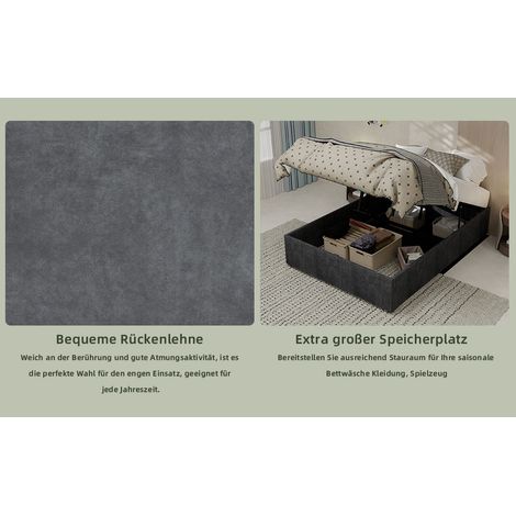 Cadre de lit moderne minimaliste, 140200CM, gris, en velours hollandais, équipé de vérins à gaz, meuble de chambre au style moderne, sans tête de lit ni matelas. (1/5)