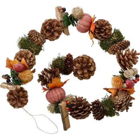 Guirnalda navideña de madera con piñas en tonos otoñales, 180 cm - Feeric lights & christmas (1/3)