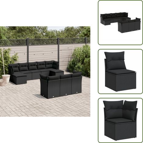 Salon de jardin 10 pcs avec coussins noir résine tressée - Salon De Jardin - Canapé Extérieur - Meuble De Jardin - Ensemble Salon De Jardin - Mobilier De Jardin