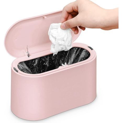 Tischmülleimer mit Deckel, kleiner Badezimmermülleimer für Bad, Büro, Schlafzimmer und Küche (Rosa) (1/5)