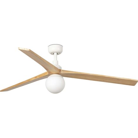 Faro Klim Grand ventilateur de plafond à 3 pales, blanc mat, bois de chêne, avec éclairage 1x E27, système intelligent Tuya (1/3)