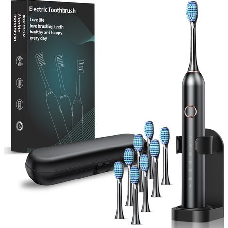 Brosse à dents électrique rechargeable avec 8 têtes de brosse, un support pour brosse à dents et un étui de voyage 6 modes de nettoyage (1/5)