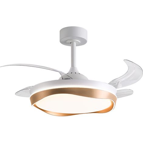 Ventilator dc almati weiß-gold, 4 einziehbare Flügel, 72w led 300040006000k, h.35xd.108/50cm