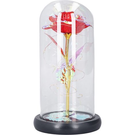 Décoration de Saint-Valentin : Rose en Feuille d'Or avec LED Colorée pour Petite Amie - Verre Mosaïque Rouge et Doré (1/5)