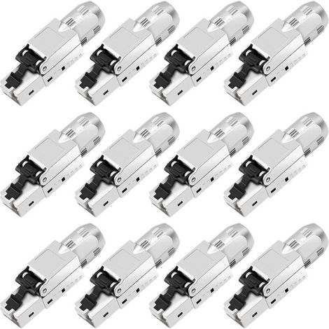 Lot de 12 fiches réseau CAT 7 RJ45 sans outil - Connecteur LAN sans outil - Compatible avec câble réseau Cat 7,6a 6 - Connecteur Ethernet jusqu'à 10 Gbps - Transmission de signal stable 1000 m (1/4)