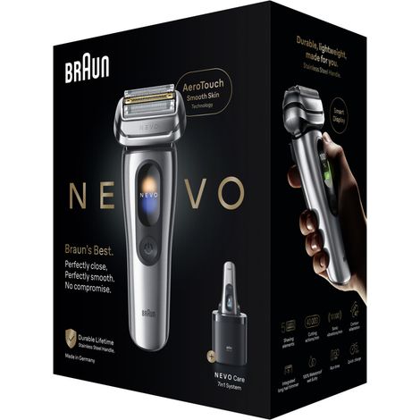 Braun Nevo 11000CC Rasoio Elettrico con Tecnologia AeroTouch e Sistema di Pulizia 7-in-1, Argento