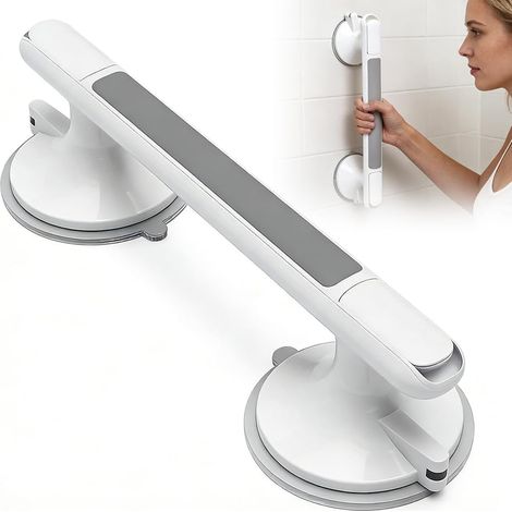 Haltegriff fürs Badezimmer – 1-teilig – Gummi und ABS – Bohrfreie, sichere Montage – Für Senioren und Duschen – Grau, 33 cm (1/5)