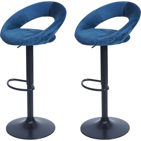 2x tabouret de bar HWC-F46, chaise de comptoir, monture noire - velours, pétrole (1/5)