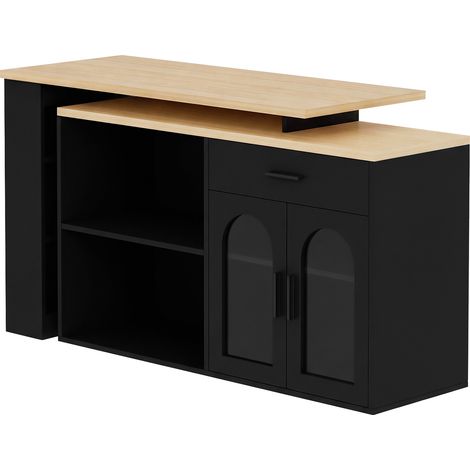 Isola cucina girevole 360° con armadietto, cassetto e ripiani, MDF nero e naturale (1/5)