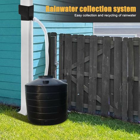 Sistema de recolección de agua de lluvia, conector desviador para recolección de agua de lluvia con tubería de agua de 1,2 metros, kit desviador de bajante resistente a los rayos UV (negro) (1/3)