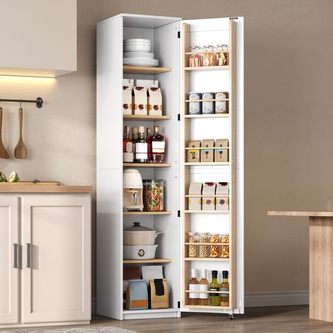 Buffet de rangement meuble de rangement étroit avec étagères réglables et rangements de porte armoire haute pour cuisine salle de salon Blanc (1/5)