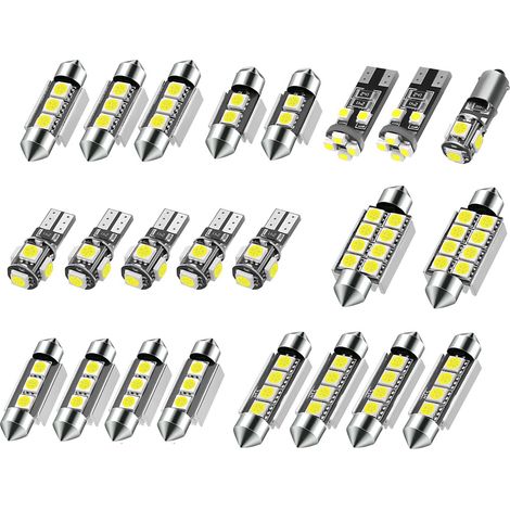23Pcs Car Led Interior Light Bulbs, T10 Interior Car Lights Kit with Decoding Light 5050 6500K for Car Vehicle Dome Map Door Trunk License Plate Lights, 8 Models (White) (1/5)