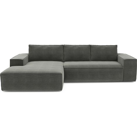 Canapé convertible angle gauche 5 places en velours gris (1/5)