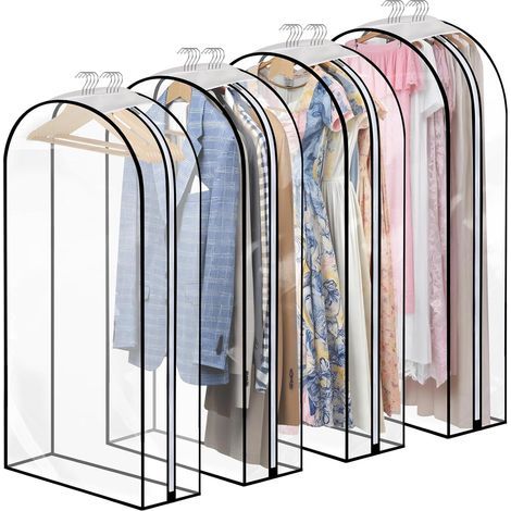 Set mit 4 transparenten Kleidersäcken, 152 cm lang, zum Aufhängen, für Anzüge, Garderoben, mit seitlichem Reißverschluss, für Mäntel, Jacken, Windjacken und Kleider (1/5)