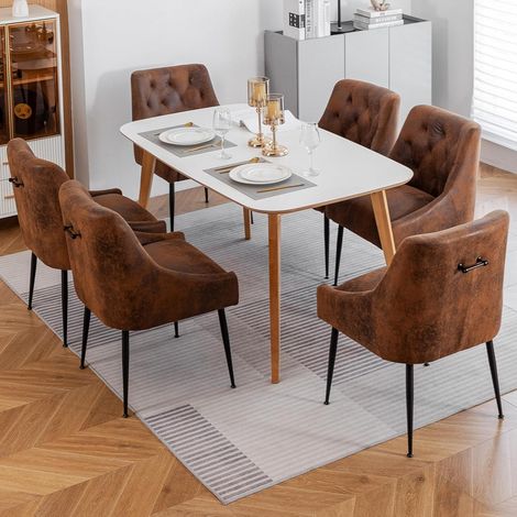 DYHOME Lot de 6 chaises de salle à manger avec pieds en métal noir, chaises de cuisine modernes avec dossier, chaises de salon/salle à manger,marron (1/5)