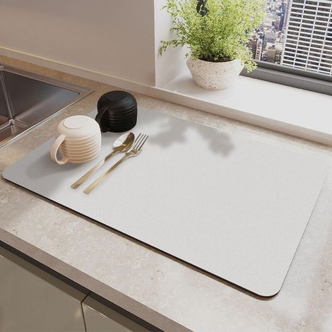 Alfombrilla escurridora para encimera de cocina, alfombrilla de goma altamente absorbente y resistente a las manchas (gris plata, 40 cm x 60 cm) (1/5)