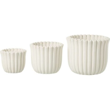 Cache-Pot Côtelé en Ciment "Mitch" 19cm Blanc (1/3)