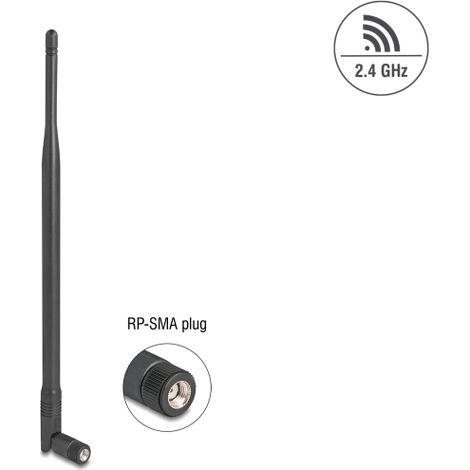 Delock Antena WiFi 2,4 GHz macho RP-SMA 7 dBi omnidireccional con unión de inclinación negro