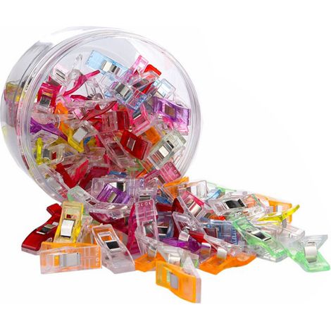 Lot de 100 Pinces à Coudre Colorées, Adhérence Forte, Réutilisables, Petites Pinces pour Tissu, Patchwork, Loisirs Créatifs, Tricot, 27x10mm (1/5)