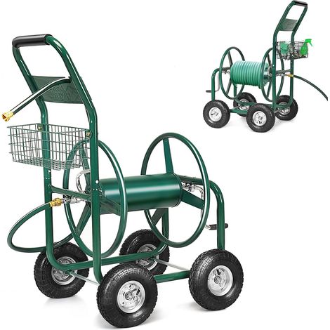 COSTWAY 80M Schlauchwagen mit 189cm Anschlusschlauch Gartenschlauchwagen, Schlauchaufroller mit Korb, Schlauchhalter Metall, Schlauchtrommel (1/5)