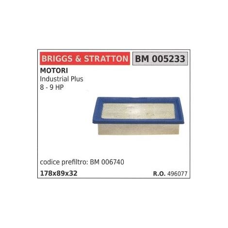Filtro de aire BRIGGS&STRATTON cortacésped industrial plus 8 cv 9 cv 496077