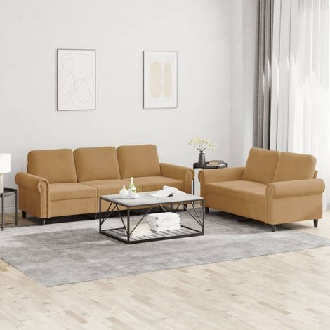 vidaXL Ensemble de canapés 2 pcs avec coussins Marron Velours (1/5)